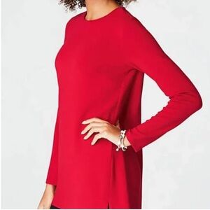 J Jill Womens Tunic Sweater Cotton Blend Boat Neck Long Sleeve Red Sz S Women